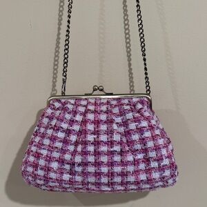 Anthropologie Pink and White Plaid Clutch